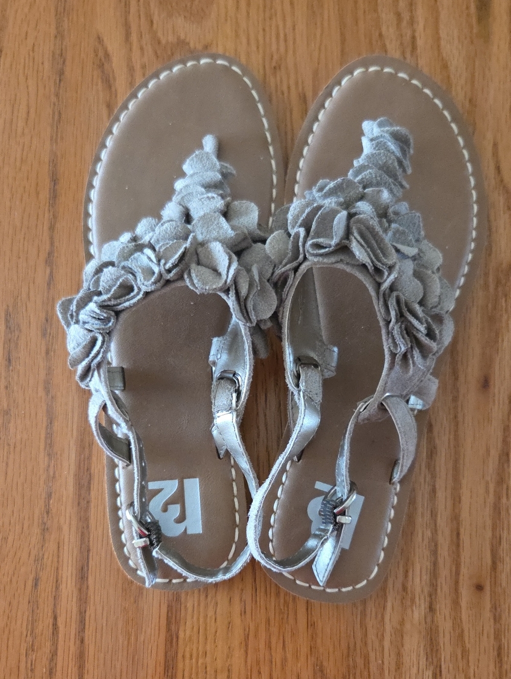 R2 Taupe Floral T-Strap Sandals